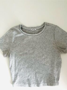 GARAGE Heather Grey Ribbed Crewneck Cropped Tee - Size Small
